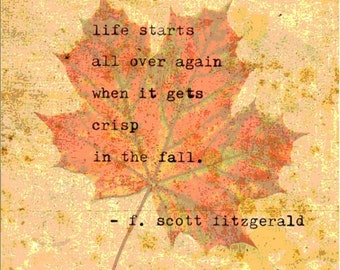 FALL ART vintage typewirter print-f Scott Fitzgerald Quote -Wall Art Instant Download-life starts over again when it gets crisp in the fall