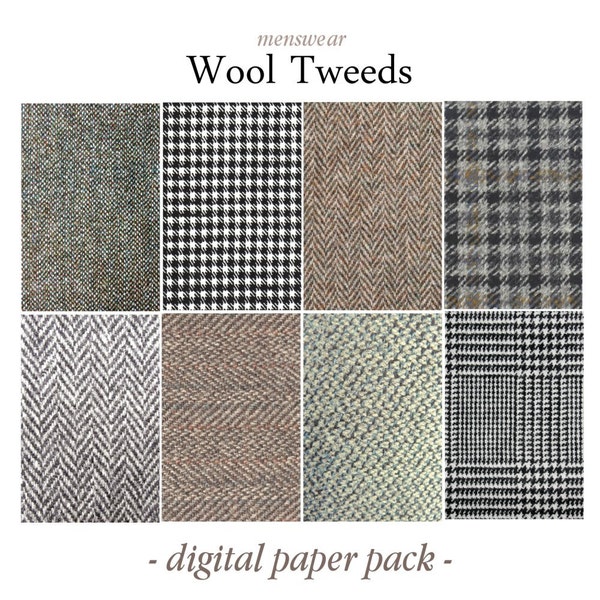 WOOL TWEEDS  Digital Download Paper Pack- Woven MENSWEAR -  Textured Papers -Town and Country -  printable paper downloads  - DiY