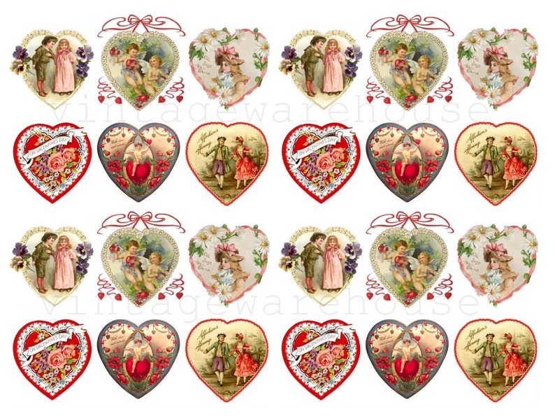 VICTORIAN VALENTINE HEARTS Instant Digital Download Antique Valentine Collage Sheet Printable Sweetheart Hearts image 2