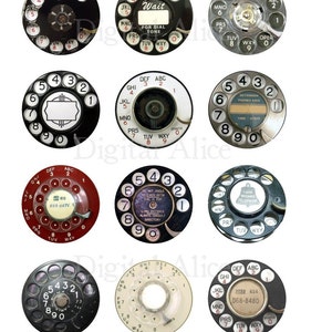 Vintage TELEPHONE DIALS  printable Craft Circles - Retro phone Industrial Steampunk - Instant Download Digital   -Bottlecaps