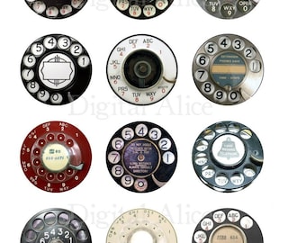 Vintage TELEPHONE DIALS  printable Craft Circles - Retro phone Industrial Steampunk - Instant Download Digital   -Bottlecaps