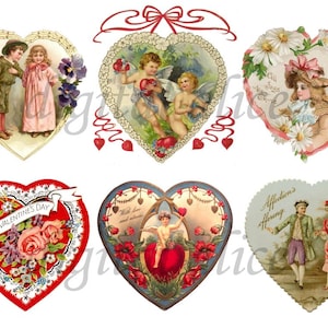 VICTORIAN VALENTINE HEARTS - Instant Digital Download - Antique Valentine Collage Sheet Printable - Sweetheart Hearts