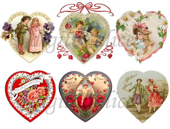 VICTORIAN VALENTINE HEARTS Instant Digital Download Antique