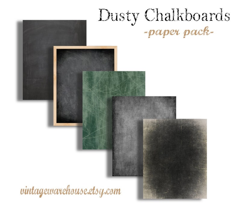 Puede incluir: Un conjunto de cinco texturas de papel digital con fondos de pizarra polvorientos en varios tonos de verde, gris y negro. Las texturas son perfectas para agregar un toque vintage y r&uacute;stico a tus dise&ntilde;os digitales.