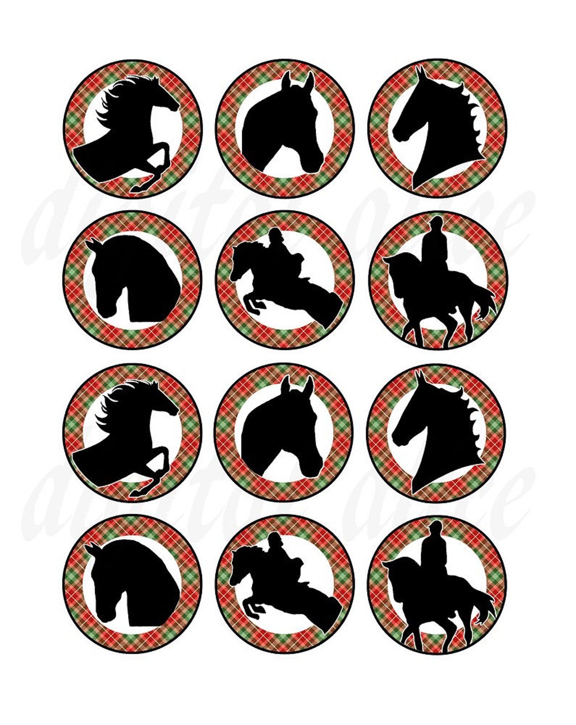 HORSES and PLAID Instant Download Digital Craft Circles Etsy