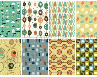 MIDCENTURY MODERN DESIGN - McM Atomic patterns - aceo atc trade cards - 8 3.5 x 2.5 inches  -Instant Download Digital Printable cards  - DiY