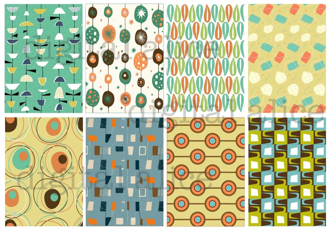MIDCENTURY MODERN DESIGN - Mcm Atomic Patterns - Aceo Atc