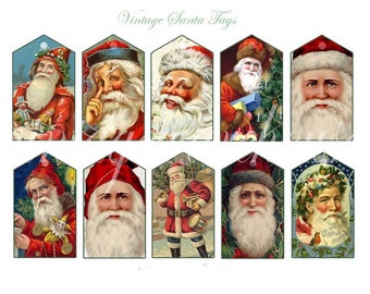 VINTAGE VICTORIAN SANTA Tags - Instant Download Digital Printable St Nick Gift tags,cards  - DiY