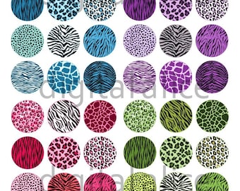 FUN ANIMAL PRINT Craft Circles - Colorful Cheetah Leopard, Tiger Fur - Instant Download Digital Printable - 1 inch Bottlecaps Collage Sheet