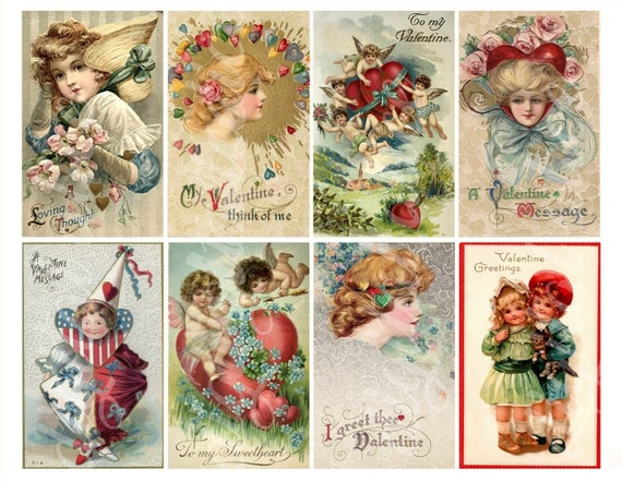 Vintage VALENTINE CARDS No 1 Victorian Postcards instant Digital