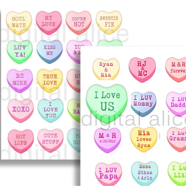 Your Personalized CANDY CONVERSATION HEARTS - Personalized Digital Download - Fun Printable Candy Valentines Day Heart - Wedding Shower more