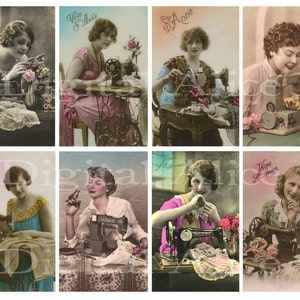 POSTALES DE COSTURA VINTAGE -Descarga instantánea digital imprimible- ocho 2.5 x 4 pulgadas - DiY Tags, tarjetas y más