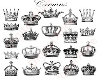 ROYAL CROWNS - Digital Download - Collage Sheet Printable - Antique Crowns--Jpg and Png format