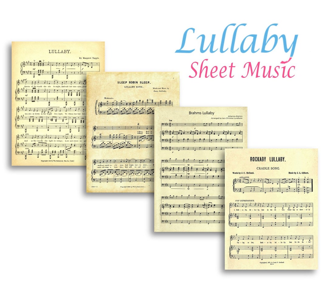 Printable LULLABY SHEET MUSIC - White Background , Not Aged - Digital ...