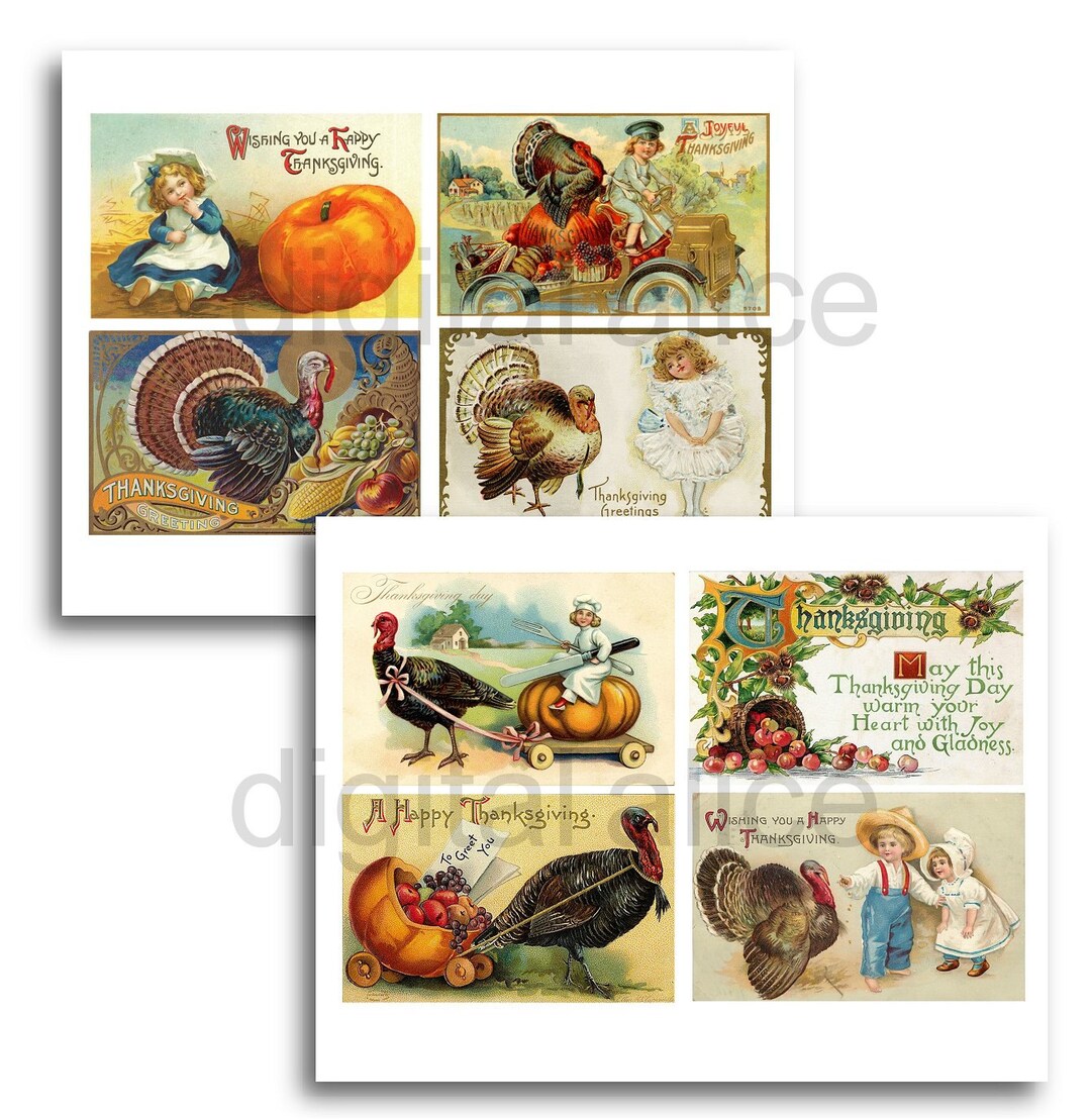 VINTAGE THANKSGIVING POSTCARDS -instant Download Digital Printable- -8 ...