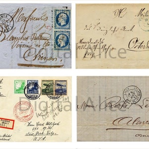 CARTAS ANTIGUAS SOBRES - Francia Alemania - escritura a mano vintage y sellos - Descarga instantánea tarjetas digitales imprimibles ATc más - DiY