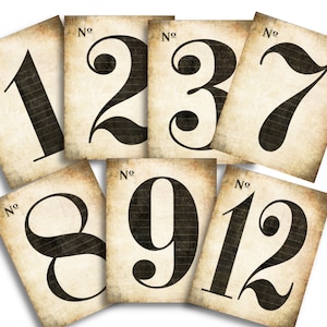 VIntage French Numbers - PAPER PACK DOWNLOAD - 1-12 Tapeten, Hintergründe - Bastelpapiere, Instant Partys Hochzeit DiY