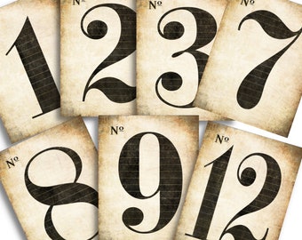 VIntage French Numbers -PAPER PACK DOWNLOAD - 1-12 wallpapers,backgrounds - Craft Papers,Instant Parties Wedding DiY