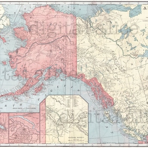 Colorful VINTAGE ALASKA MAP -Instant Download Digital Printable- Ak - Old Alaskan Map - 8 x 10,12 x 16 - DiY Print