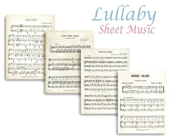 LULLABY SHEET MUSIC white wash grey - Digital Paper Pack - 4 Babies Lullabies Vintage Piano Music  -Instant Download Digital Printable