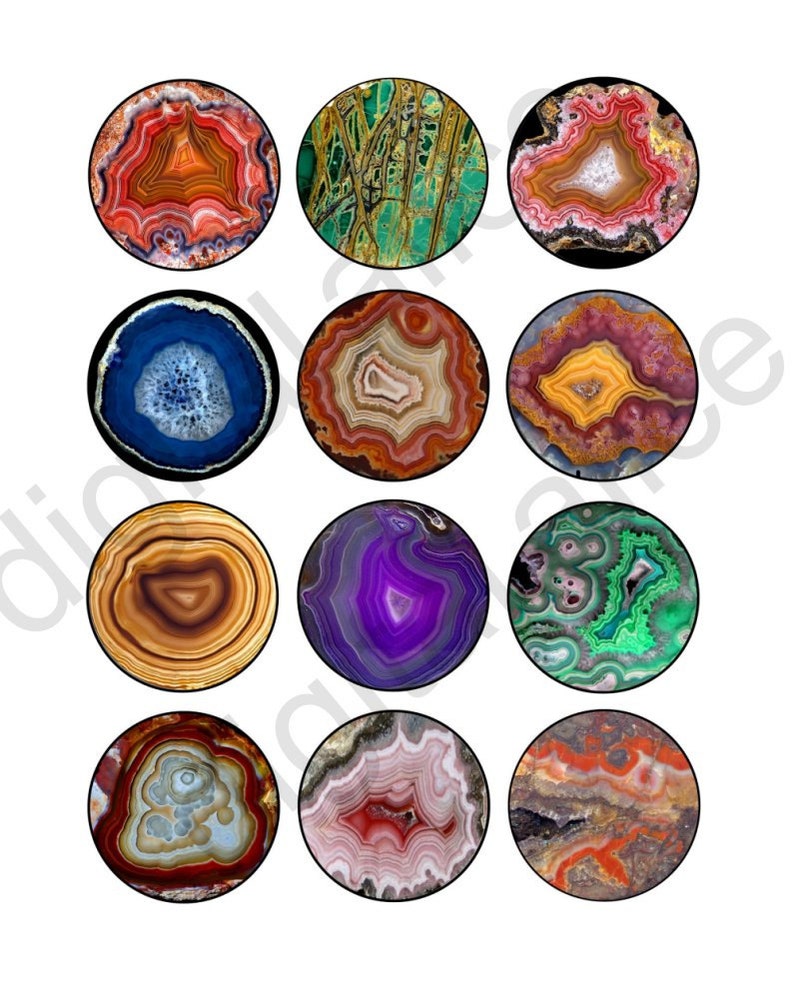 AGATE GEODE SLICES Oval Download 30x40 and 22x30mm Swirly Colorful Rock Gemstones .Digital Collage Sheet, Instant Printable Pendants image 2