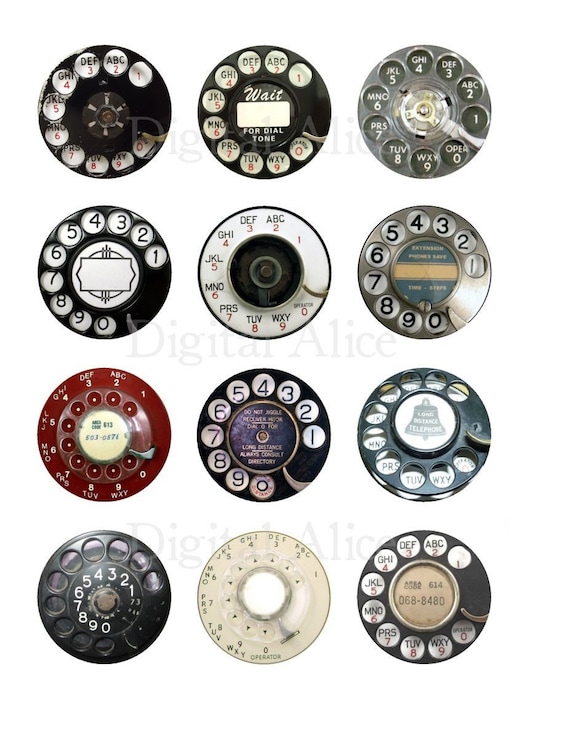 Vintage TELEPHONE DIALS  Craft Circles - Retro Industrial Steampunk - Instant Download Digital Printable  -Bottlecaps Collage Sheet -  DiY