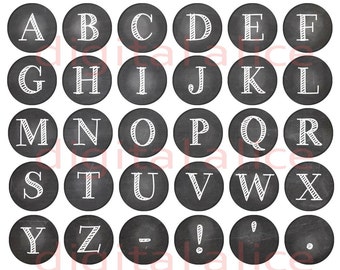 Dusty CHALKBOARD LETTERS Craft Circles - Chalk ALphabet AbC -Instant Download Digital Printable- Bottle Caps, more - 3 sizes