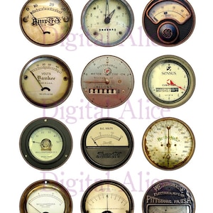 STEAMPUNK Meter Handwerk Kreise - Industrielle Meter und Uhren - Sofortiger Download Digital Printable -Bottlecaps Collage Sheet - DiY
