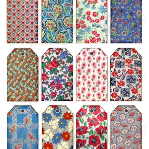 VINTAGE FEEDSACK FABRIC Hang Tags - Instant Download Digital Printable Tags Collage Sheet - Vintage Calico Quilt Fabric Homespun Feedsacks