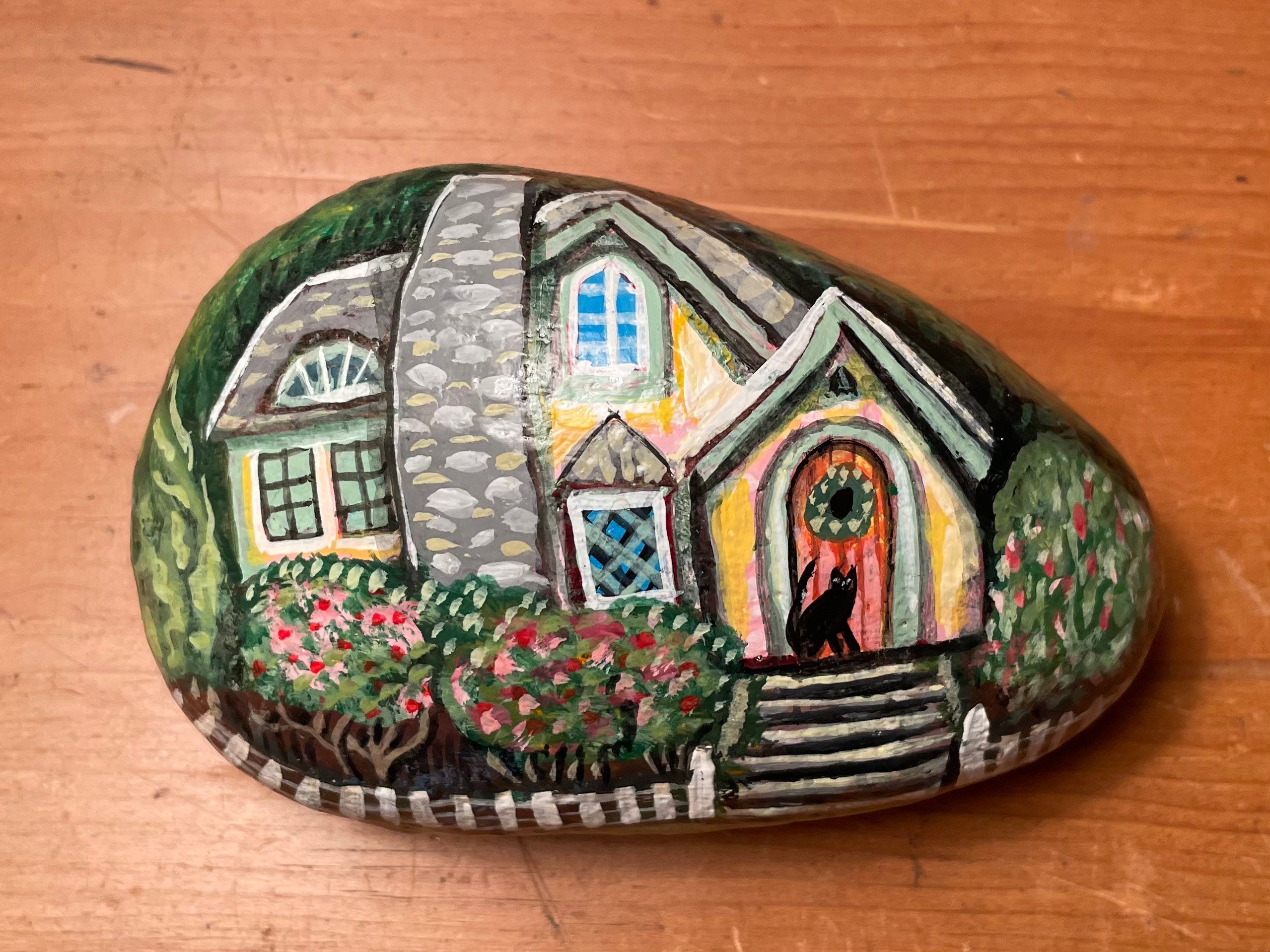 ENGLISH COTTAGE PAINTING on Sea Rock Signed Wendy Presseisen Cozy