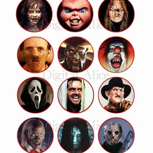 SCARIEST PEOPLE in the MOVIES Craft Circles -Creepy Instant Download Printable - Horror Film Stars Printable Bottlecaps ,stickers,  DiY