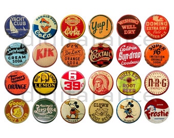 VINTAGE SODA CAPS Craft Circles - Old Pop Beverage Bottle Caps- Instant Download Digital Printable  -Bottlecaps Collage Sheet 4 sizes