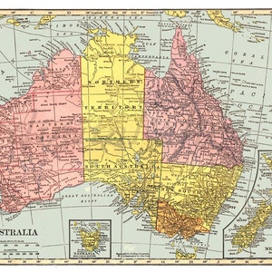 Vintage MAP of AUSTRALIA-  Instant Download Digital Printable- Old Antique Australian Map 8.5 x 11 plain and aged