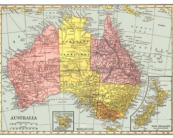 Vintage MAP of AUSTRALIA-  Instant Download Digital Printable- Old Antique Australian Map 8.5 x 11 plain and aged