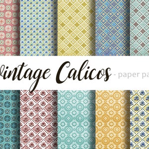 VINTAGE CALICO Prints - Digital Paper Pack 10 Printable Papers-1940 Wallpaper -Instant Download Digital Printable