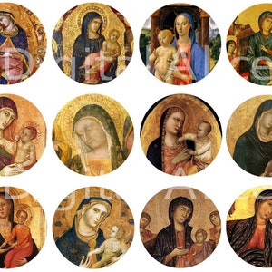 Antique MADONNA ICONS Craft Circles - Religous Mother Mary - Instant Download Digital Printable  -Bottlecaps Collage Sheet -  DiY