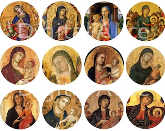 Antique Madonna Icon Circles – Religious Mother Mary Collage (Digital Printable)