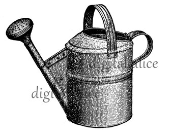 Digital WATERING CAN PRINT - Shabby Cottage Garden Shed -  Printable  Digital Antique Clip Art Transfer in jpg png - fabric, wall art, party