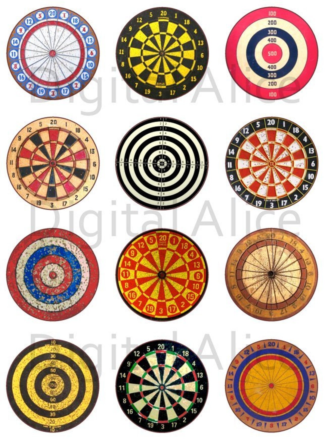 VINTAGE DART BOARDS Craft Circles Steampunk Dart Art Instant Download