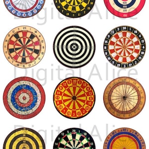 VINTAGE DART BOARDS Craft Circles - Steampunk Dart Art - Instant Download Digital Printable  -Bottlecaps Collage Sheet -  DiY