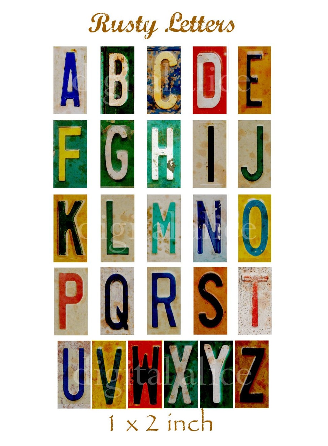 Rusty Abcd Vintage FUNKY RUSTY LETTERS Abc Rectangles - Instant Download Digital ...
