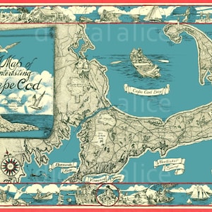 Vintage CAPE COD KARTE - Cape COd Mass Bild Instant Download Digital Printable- - 2 Größen