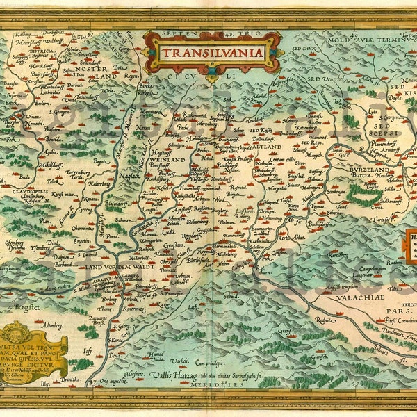 Vintage TRANSYLVANIA  MAP -Dracula- 1600's Transylvania no.2 - Instant Download Digital Printable- HALLOWEEN Old Map 8.5 x 11 , 11x14