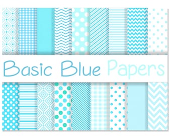 BLUE DIGITAL PAPERS, scrapbook papers, background polka dots, chevron, gingham, stripes - Photography, Wallpaper, Wedding, Boy Party, Crafts