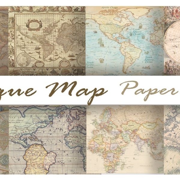 Antique OLD WORLD MAPS - Digital Paper Pack - 8 Maps -Instant Download Digital Printable Papers  - DiY