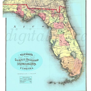 VINTAGE FLORIDA KARTE 1885 - Instant Download Digital Printable - - 8 x 10,11 x 14 - DiY Druck so viele wie Sie möchten