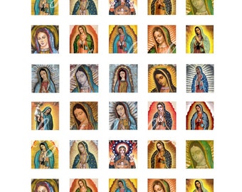 RELIGOUS SAINTS Lady of Guadelupe MADONNA Angels square tiles - Instant Download Digital Printable Pendants, jewelry,Cards, Tags