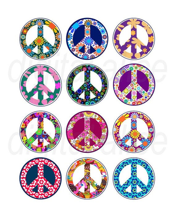 PEACE SIGNS Craft Circles Hippie FLOWER Power 60's Peace Signs Instant  Download Digital Printable bottlecaps ,stickers,pendants - Etsy
