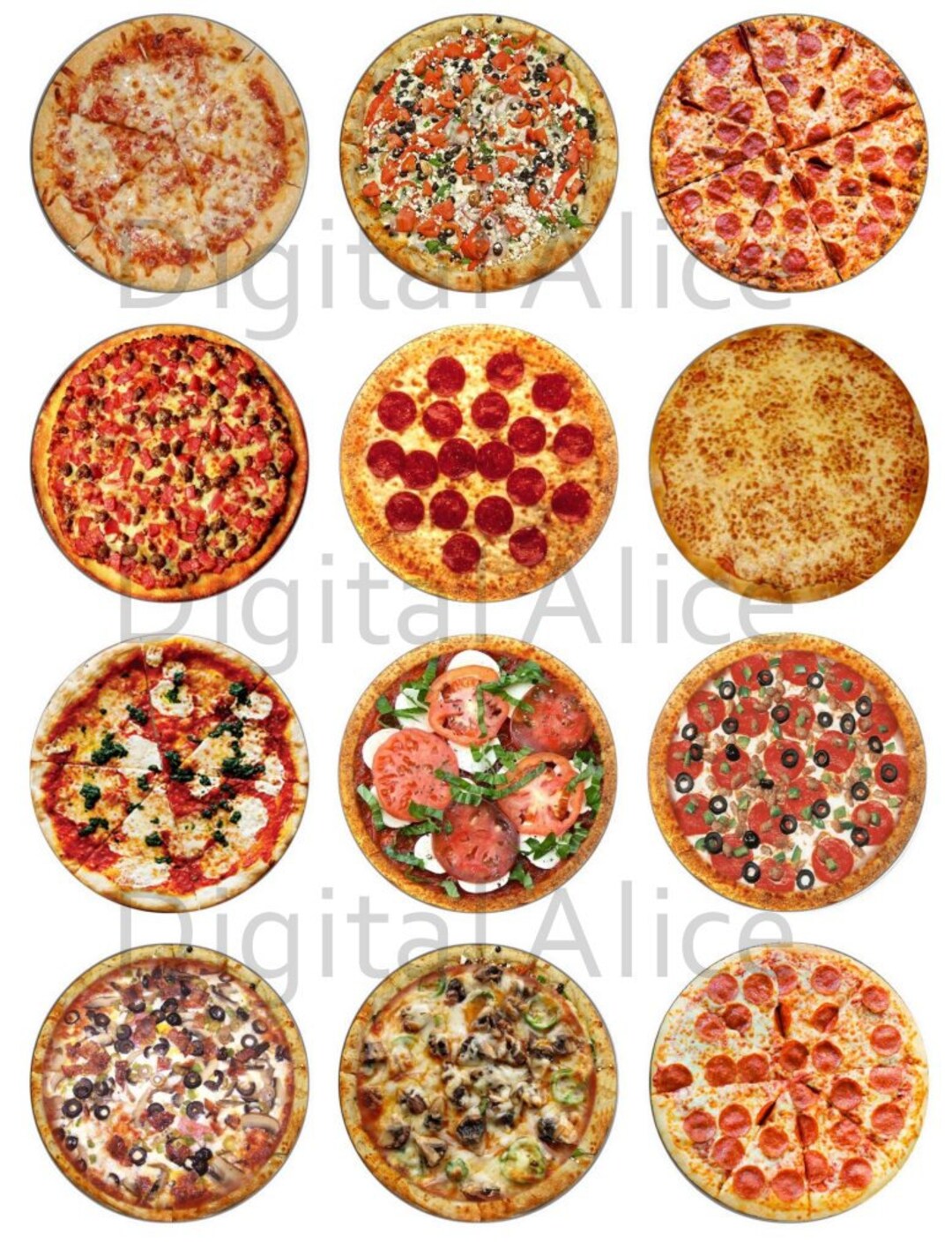 PIZZA PIE Craft Circles Instant Download Digital Printable Food