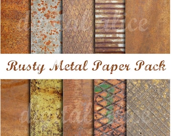 RUSTY METALS Paper Pack- Digital Download Paper Pack -9 Rusted Textures, Coroded metal,Instant Printable Download -paper crafts